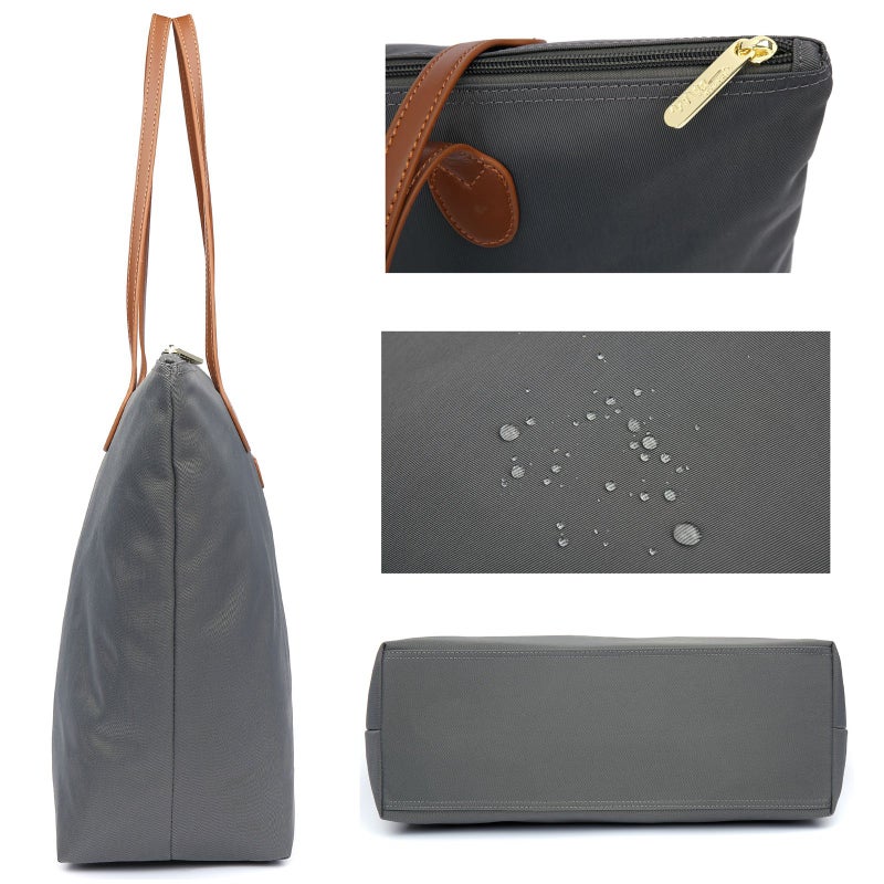 NNEE Water Resistant Light Weight Nylon Tote Bag Handbag - Medium Size, Dark Gray - Image 3